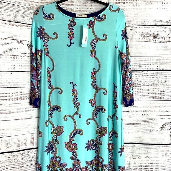 Gilli Dress Womens size large shift Colbie jersey Paisley Made in USA light New - Picture 4 of 10